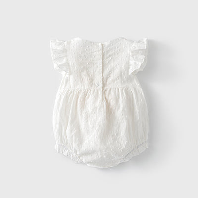 Baby Girl White Lace Ruffled Sleeves Big Golden Bowtie Bodysuit n Headwrap 2pc Set - Little Kooma