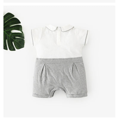 Baby Boy Peter Pan Collar Splicing Romper - Little Kooma