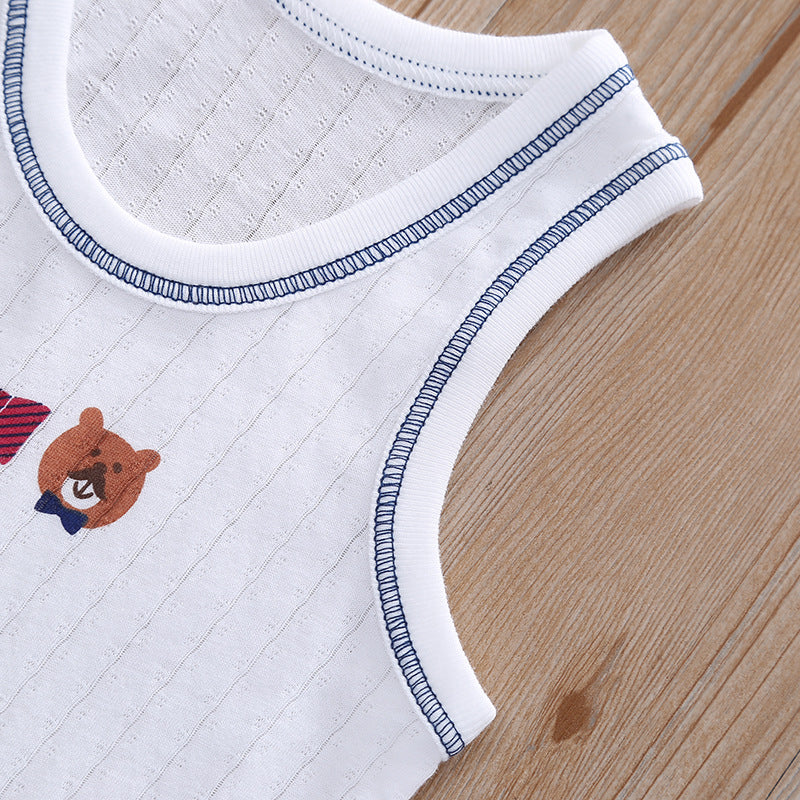Baby Kid Boys Net Cotton Vest Bears 3 Pack - Little Kooma