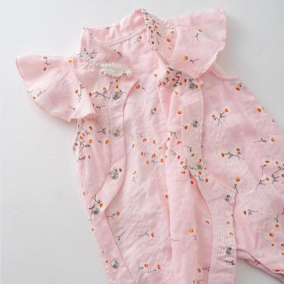 Baby Girl Little Flowers Cheongsam Romper n Headwrap 2pc Set - Little Kooma