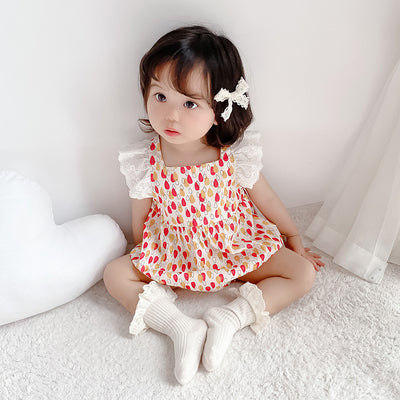 Baby Girl Ruffled Sleeves Water Drops Bodysuit - Little Kooma