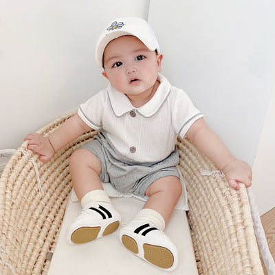 Baby Boy Peter Pan Collar Splicing Romper - Little Kooma