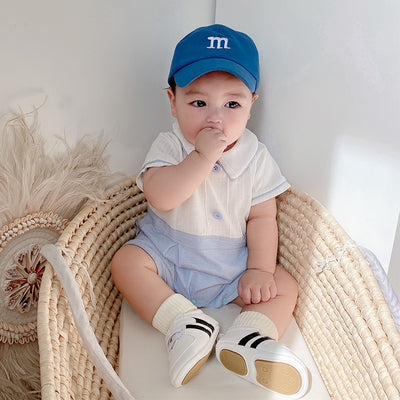 Baby Boy Peter Pan Collar Splicing Romper - Little Kooma
