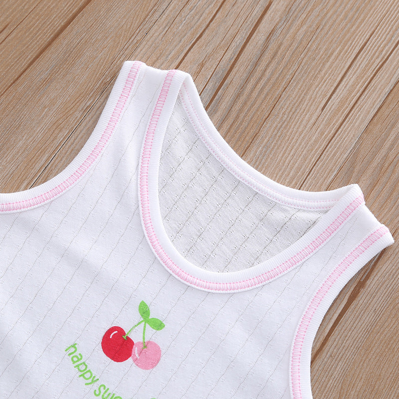 Baby Kid Girls Net Cotton Vest Cherries 3 Pack - Little Kooma