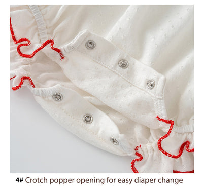 Baby Girl Puff Sleeves Red Embroidered Strawberry Bodysuit Lace Rim - Little Kooma