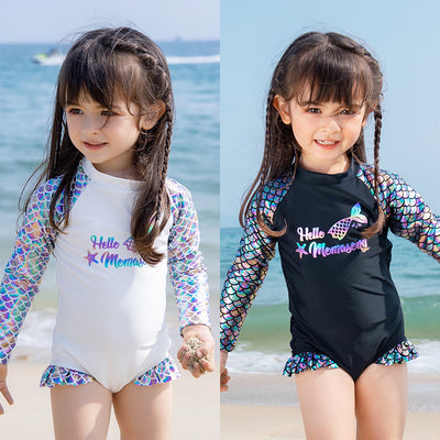 Baby Kids Girl's Mermaid One Piece Long Sleeves Swimming Suit n Free Cap 907060 - Little Kooma