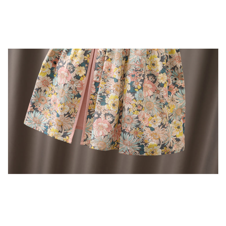 Kids Girls Ruffled Sleeves Pink Floral Cheongsam Dress CNY Chinese New Year Outfit - Little Kooma