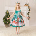 Kids Girls White Puff Sleeves Dress Green Checkers Santa Snowman Santa Sleigh Elk Christmas Outfit w Zip - Little Kooma