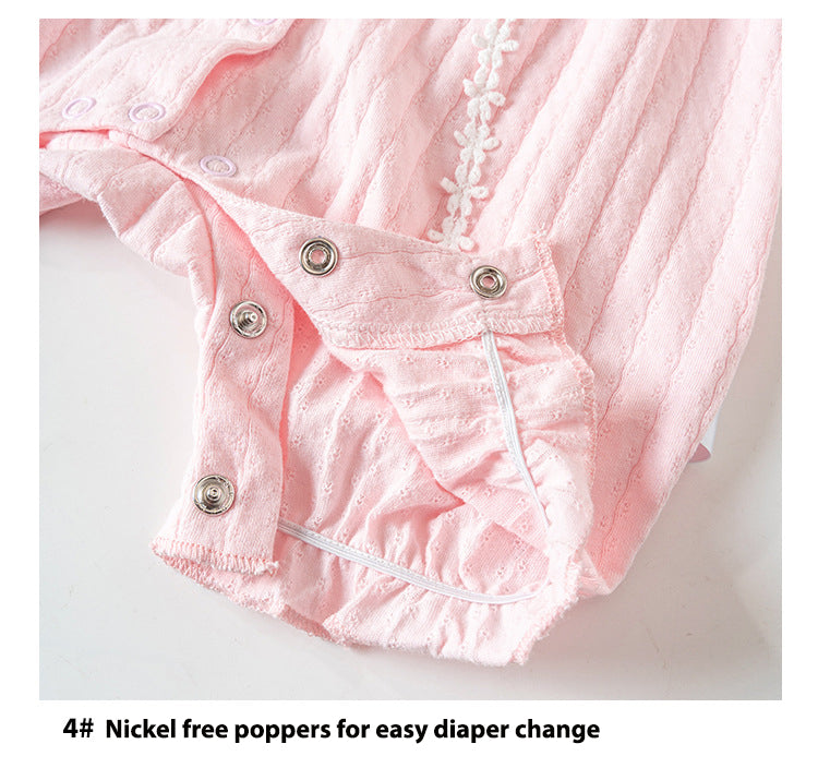 Baby Girl Double Bowtie Lace Trim Collar Puffed Sleeves Romper 21CX040 - Little Kooma