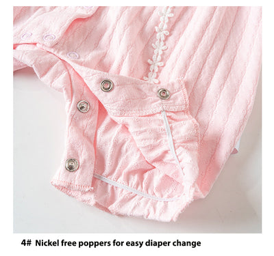 Baby Girl Double Bowtie Lace Trim Collar Puffed Sleeves Romper 21CX040 - Little Kooma
