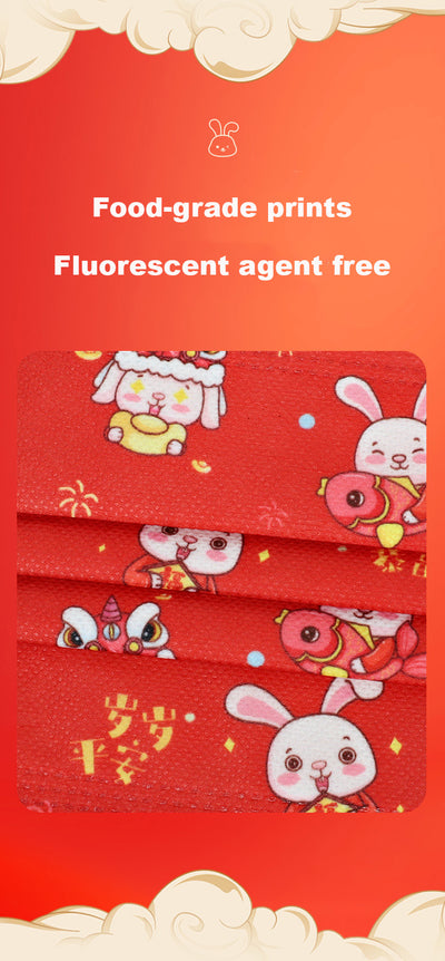 Kids Adults Year of the Rabbit CNY Family Matching Disposable 3 PLY Protective Masks - Little Kooma