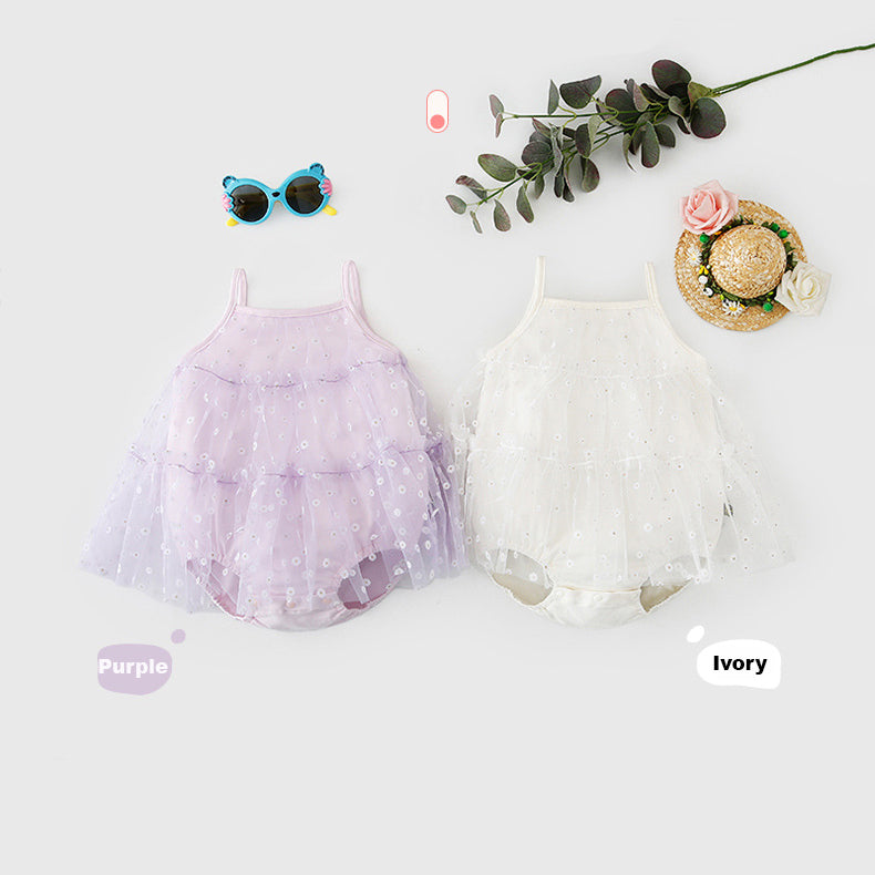 Baby Girl Floral Voile Cover Camisole Bodysuit Dress - Little Kooma