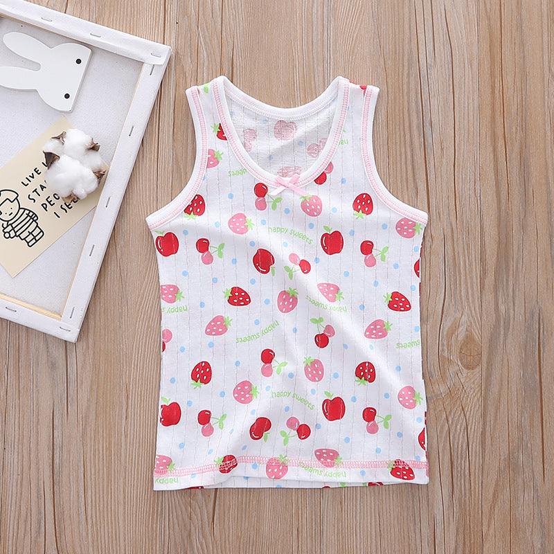 Baby Kid Girls Net Cotton Vest Cherries 3 Pack - Little Kooma