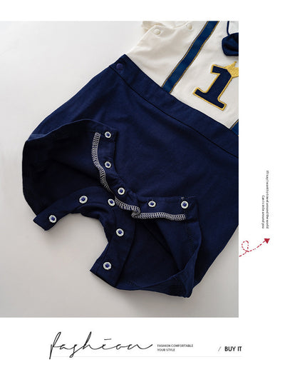 Baby Boy Fake Two Piece Number 1 First Month Baby Shower 1 Year Old Birthday Suspender Suit Romper w Bow - Little Kooma