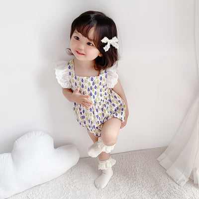 Baby Girl Ruffled Sleeves Water Drops Bodysuit - Little Kooma