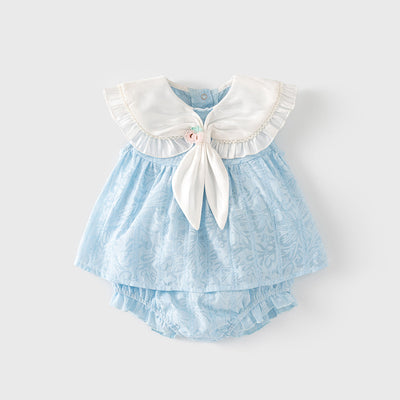 Baby Girl Sleeveless White Scarf Blue Top n Shorts Set - Little Kooma