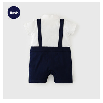 Baby Boy Fake Two Piece Suspender Suit Romper w Bow - Little Kooma