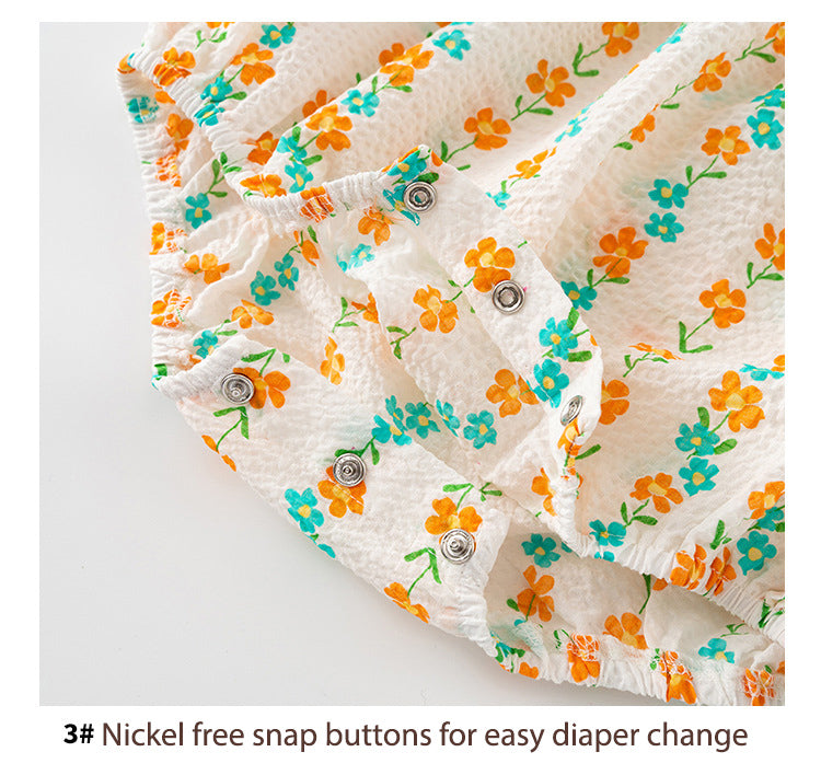 Baby Girl Ruffled Sleeves Orange Flower Prints Bodysuit n Headwrap 2pc Set - Little Kooma