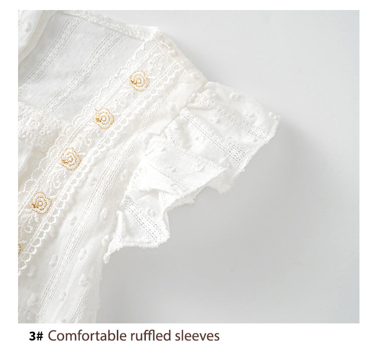 Baby Girl White Lace Ruffled Sleeves Big Golden Bowtie Bodysuit n Headwrap 2pc Set - Little Kooma