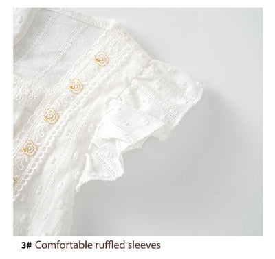 Baby Girl White Lace Ruffled Sleeves Big Golden Bowtie Bodysuit n Headwrap 2pc Set - Little Kooma