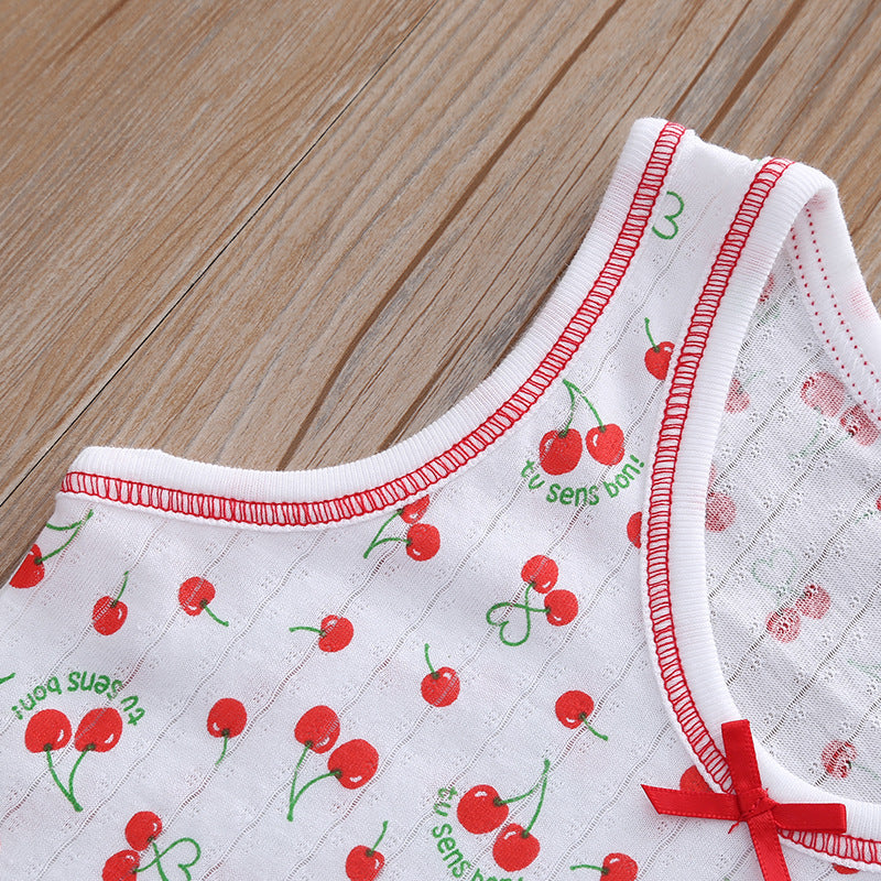Baby Kid Girls Net Cotton Vest Cherries 3 Pack - Little Kooma