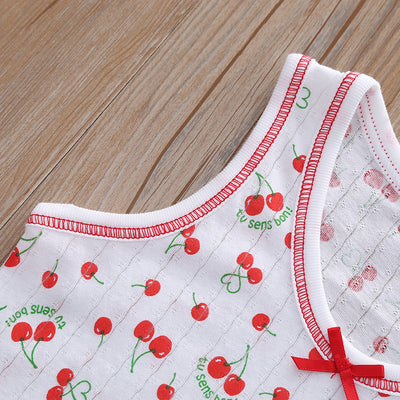 Baby Kid Girls Net Cotton Vest Cherries 3 Pack - Little Kooma