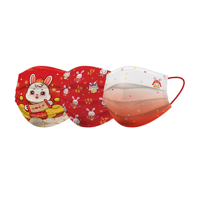 Kids Adults Year of the Rabbit CNY Family Matching Disposable 3 PLY Protective Masks - Little Kooma