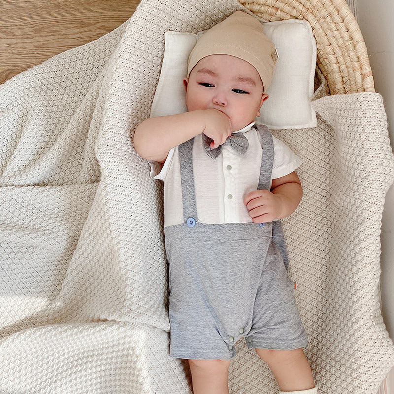 Baby Boy Fake Two Piece Suspender Suit Romper w Bow - Little Kooma