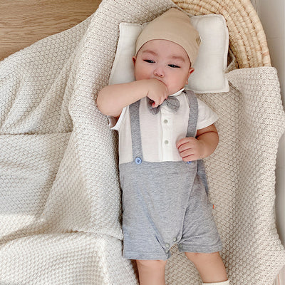 Baby Boy Fake Two Piece Suspender Suit Romper w Bow - Little Kooma