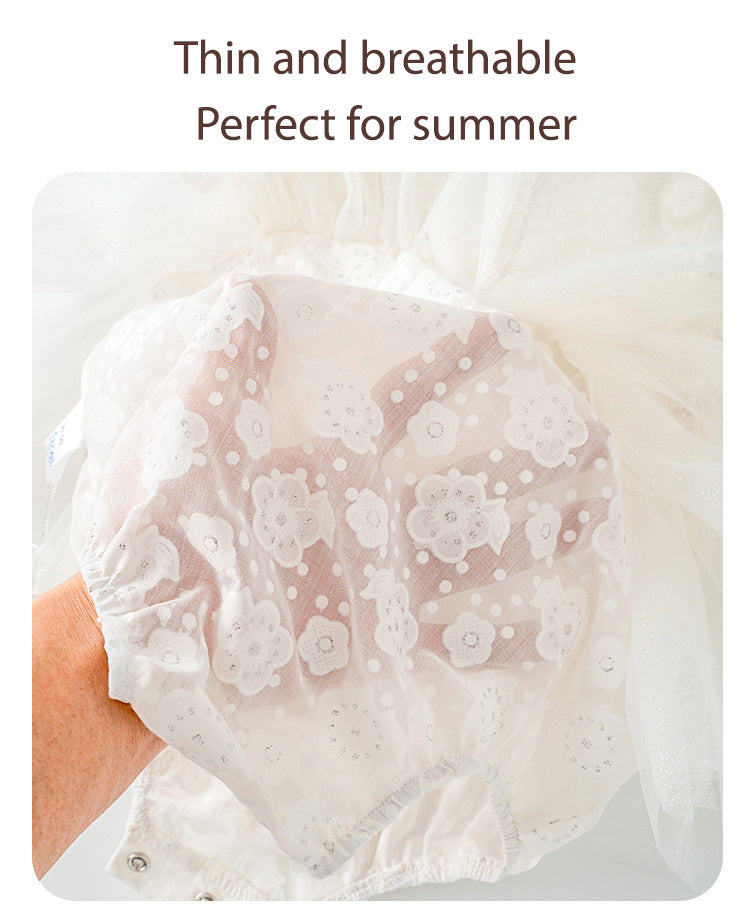Baby Girl White Lace Puff Sleeves Big Wedding Confirmation Baptism Dress Bodysuit Dress n Headwrap 2pc Set - Little Kooma