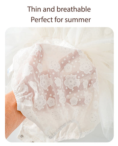 Baby Girl White Lace Puff Sleeves Big Wedding Confirmation Baptism Dress Bodysuit Dress n Headwrap 2pc Set - Little Kooma
