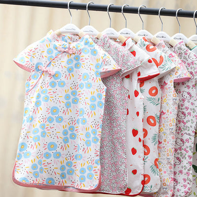 Baby Kids Girls Pink w Strawberries n Flowers Cheongsam Dress Racial Harmony Day CNY Chinese New Year Outfit - Little Kooma