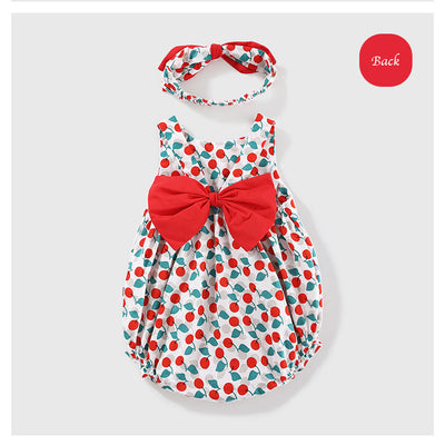 Baby Girl Big Bowtie Cherry Prints Bodysuit n Headwrap 2pc Set - Little Kooma