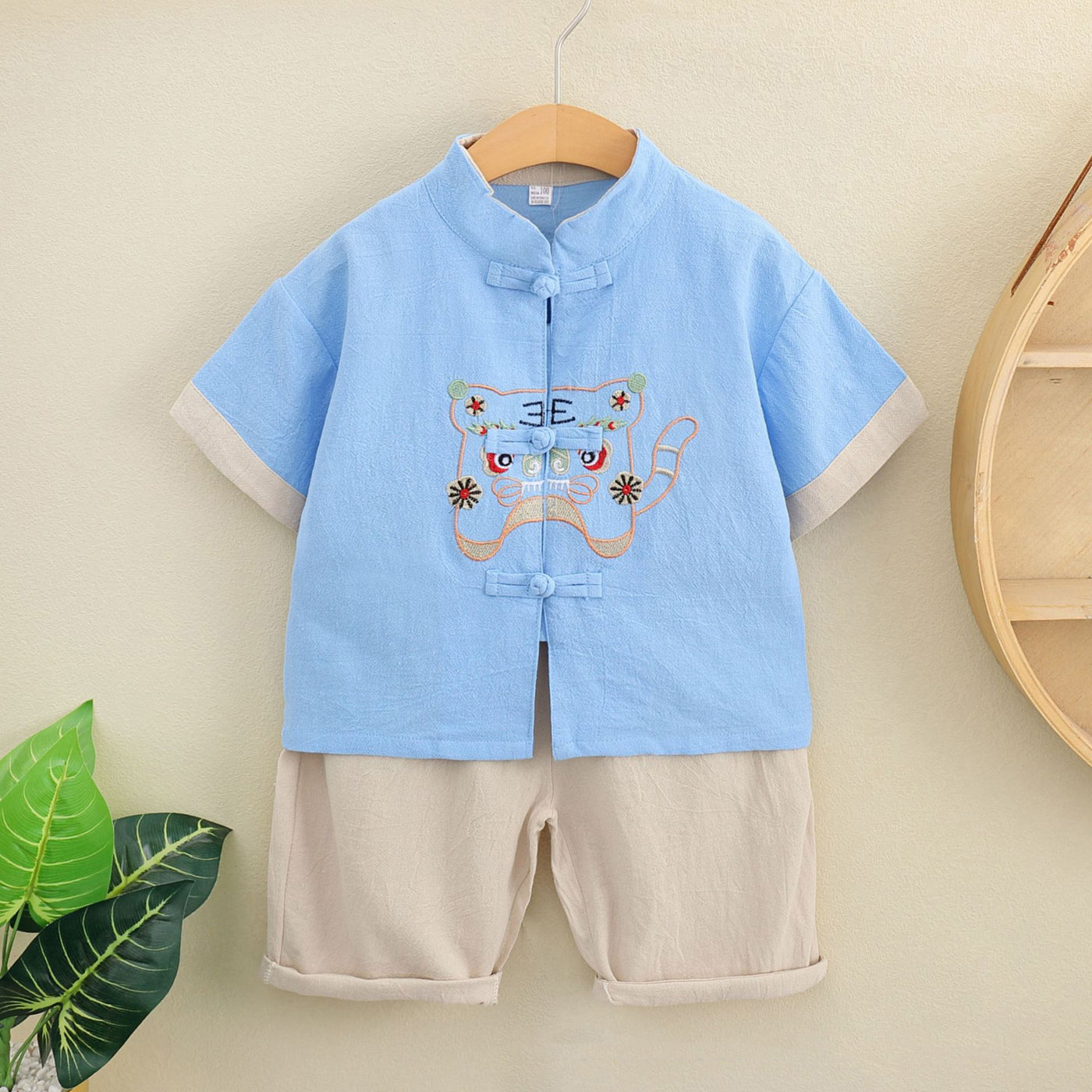 Kids Boys Cheongsam Set Top n Shorts Embroidered Tiger Racial Harmony Day CNY Chinese New Year Outfit - Little Kooma