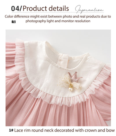 Baby Girl Puff Sleeves Crown Voile Longline w Zipper Long Shirt - Little Kooma