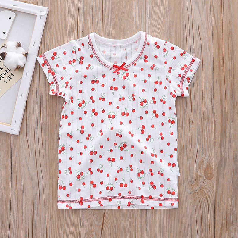 Baby Kid Girls Net Cotton Short Sleeve T-shirt Cherries 3 Pack - Little Kooma