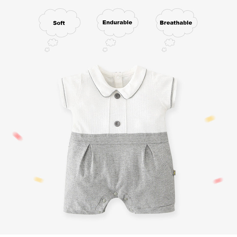 Baby Boy Peter Pan Collar Splicing Romper - Little Kooma