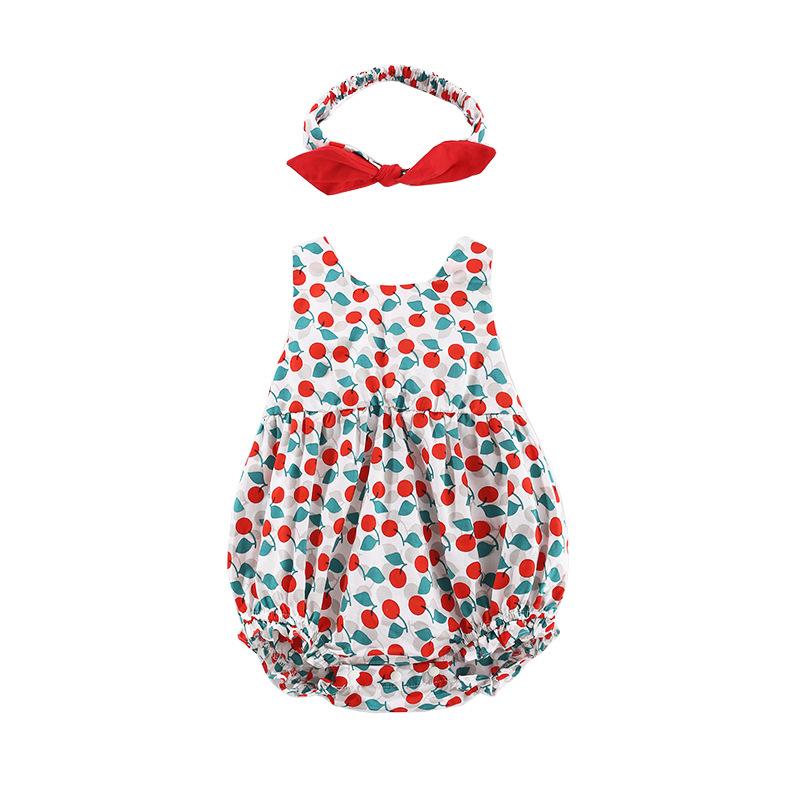 Baby Girl Big Bowtie Cherry Prints Bodysuit n Headwrap 2pc Set - Little Kooma
