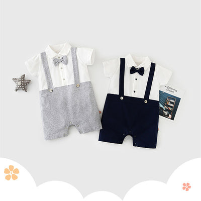 Baby Boy Fake Two Piece Suspender Suit Romper w Bow - Little Kooma