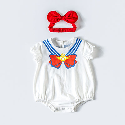Baby Girl Puffed Sleeves Sailor Moon Bodysuit n Headwrap 2pc Set - Little Kooma