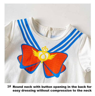 Baby Girl Puffed Sleeves Sailor Moon Bodysuit n Headwrap 2pc Set - Little Kooma
