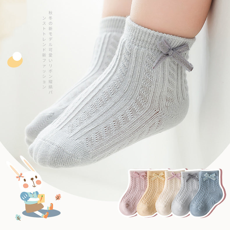 Baby Kids Girl Solid Color Bowtie Ankle Socks - Little Kooma