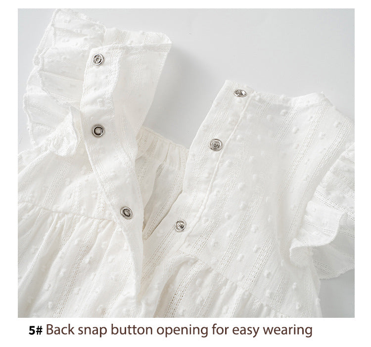 Baby Girl White Lace Ruffled Sleeves Big Golden Bowtie Bodysuit n Headwrap 2pc Set - Little Kooma