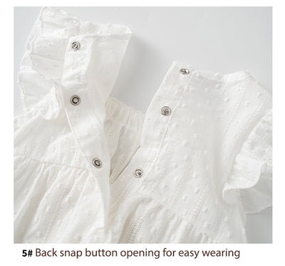 Baby Girl White Lace Ruffled Sleeves Big Golden Bowtie Bodysuit n Headwrap 2pc Set - Little Kooma
