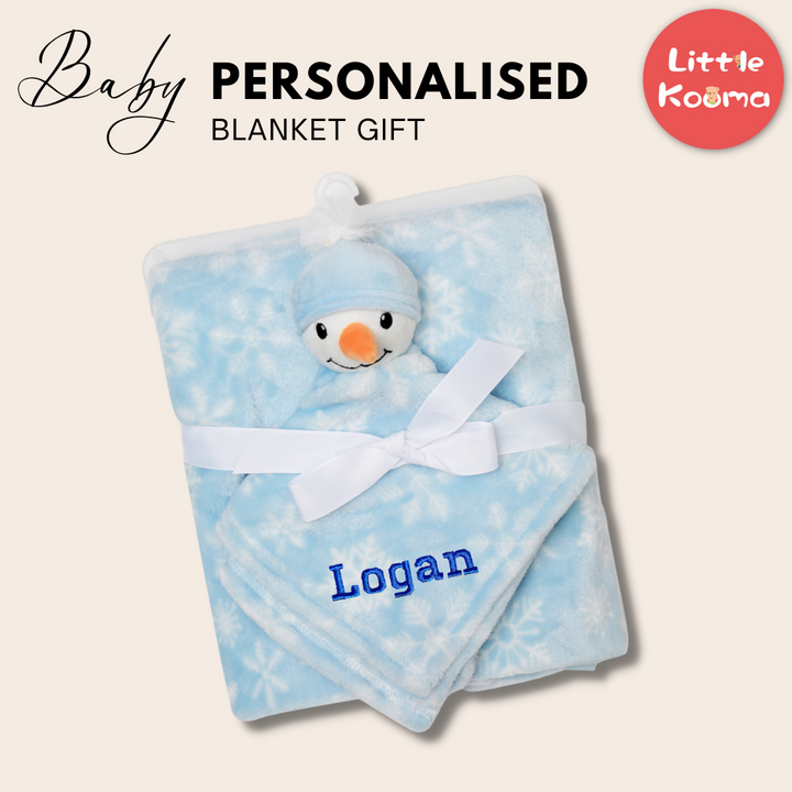 Personalised Customized Hudson Baby Plush Blanket With Snow Man 56527 - Little Kooma