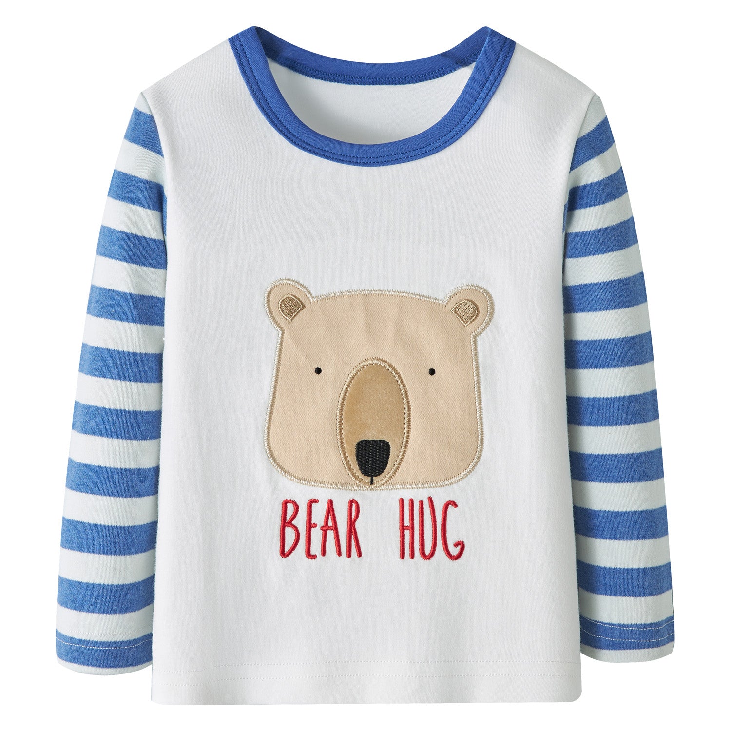 Baby Kids Pajamas Brown Bear White Top w Stripe Sleeves n Stripe Pants Set - Little Kooma