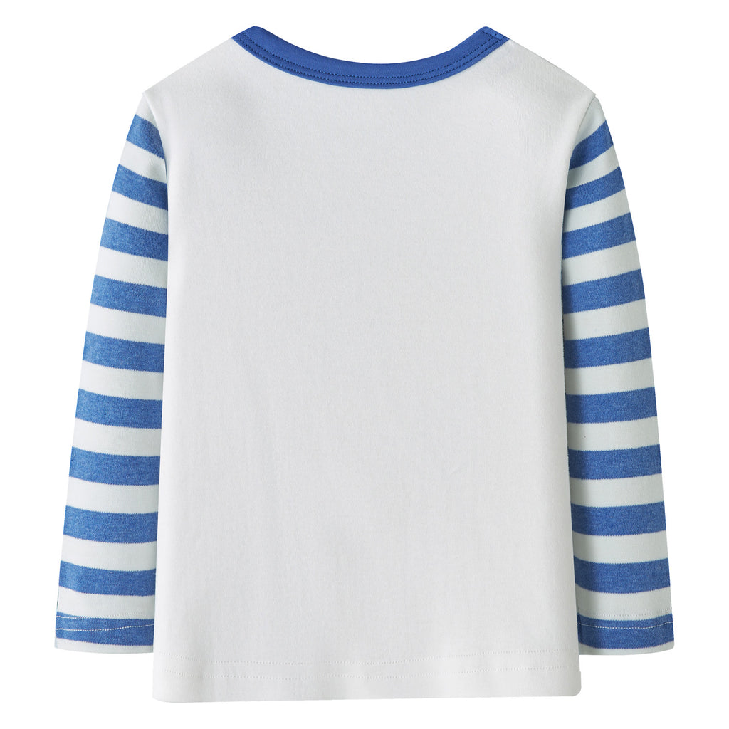 Baby Kids Pajamas Brown Bear White Top w Stripe Sleeves n Stripe Pants Set - Little Kooma