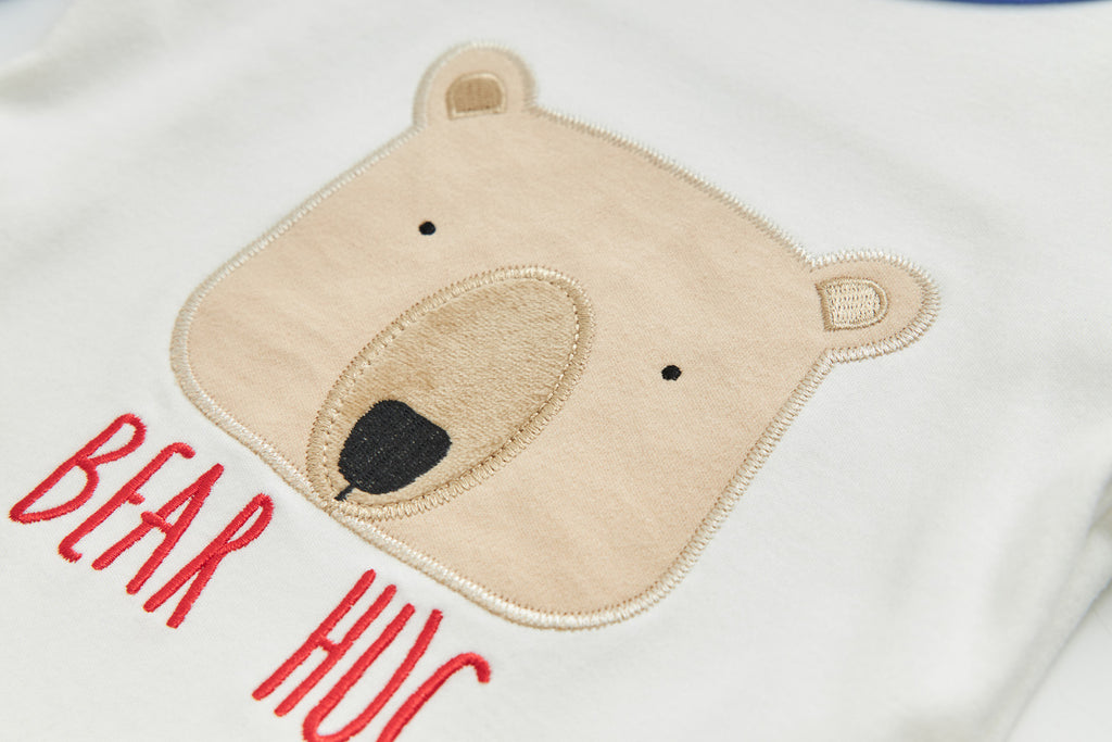Baby Kids Pajamas Brown Bear White Top w Stripe Sleeves n Stripe Pants Set - Little Kooma