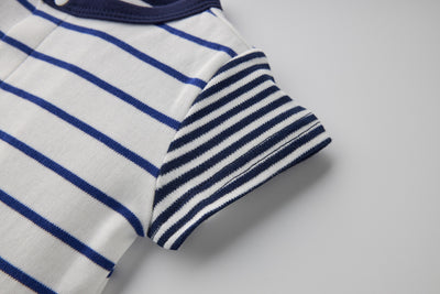 Baby Boy Embroidered Fire Engine Stripe Romper - Little Kooma