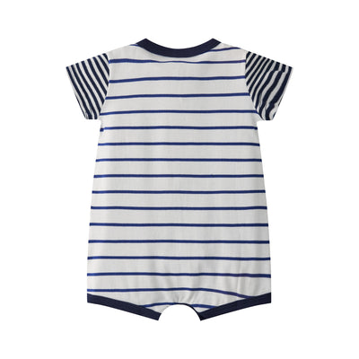 Baby Boy Embroidered Fire Engine Stripe Romper - Little Kooma